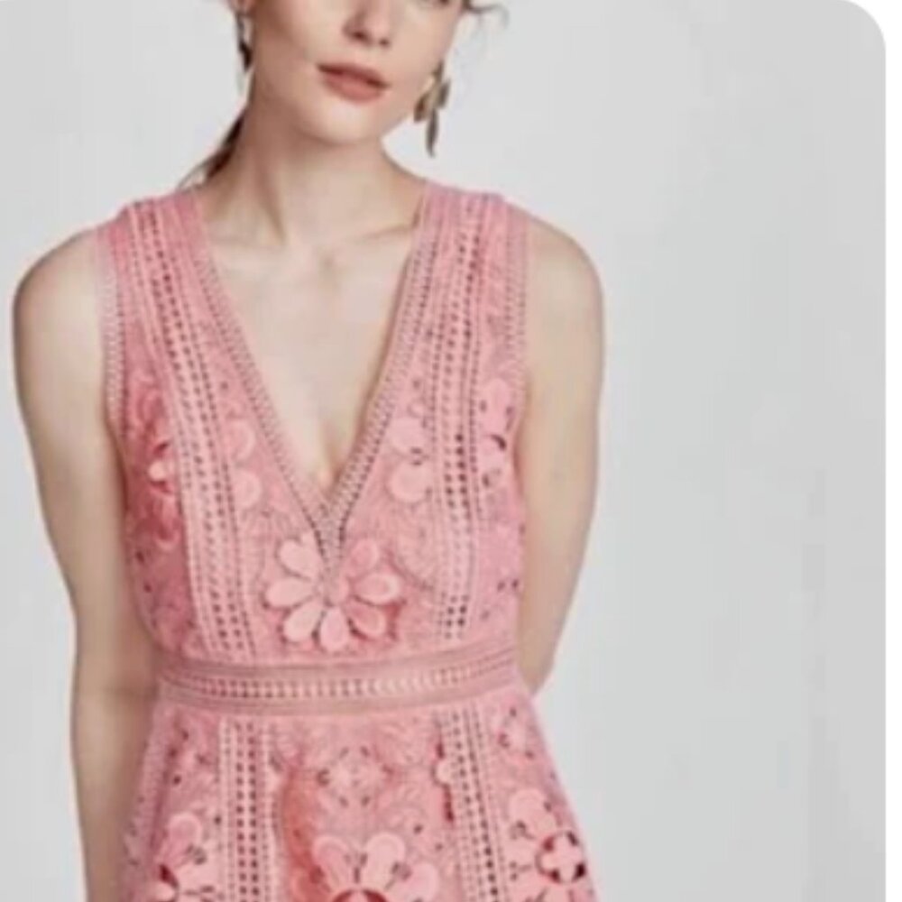 $500 Alice + Olivia Blossom Pink Eyelet Floral Lace Zula Dress Size 2 Deep V